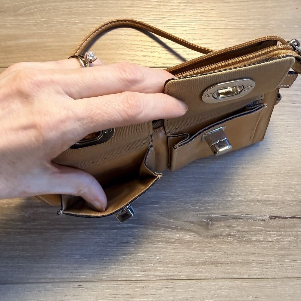 Nordstrom Tan Leather Zippered Clutch with Multiple Compartments and Strap - Picture 11 of 11